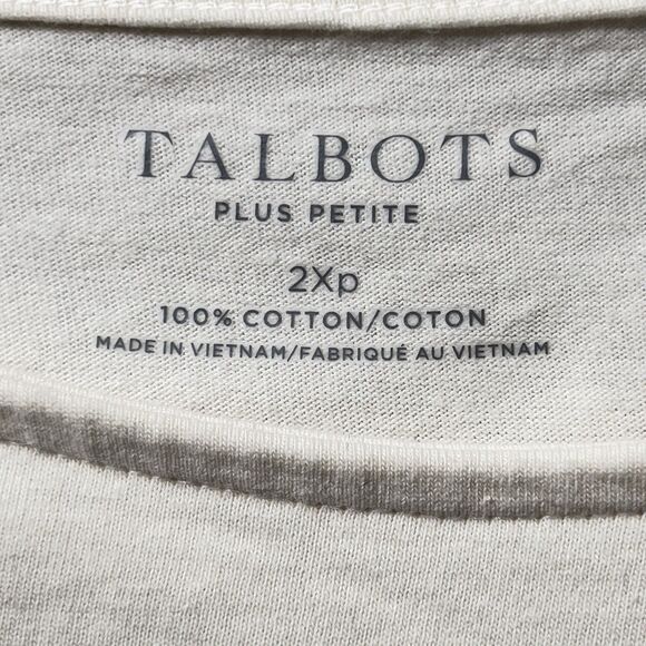Talbots Plus Top Blouse Womens Sz 2XP Beige Striped Button Detail Short Sleeve - Picture 4 of 8